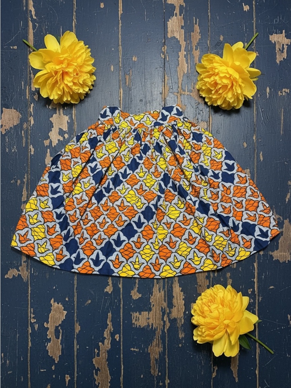 Bespoke Navy, Orange & Yellow Circle Skirt